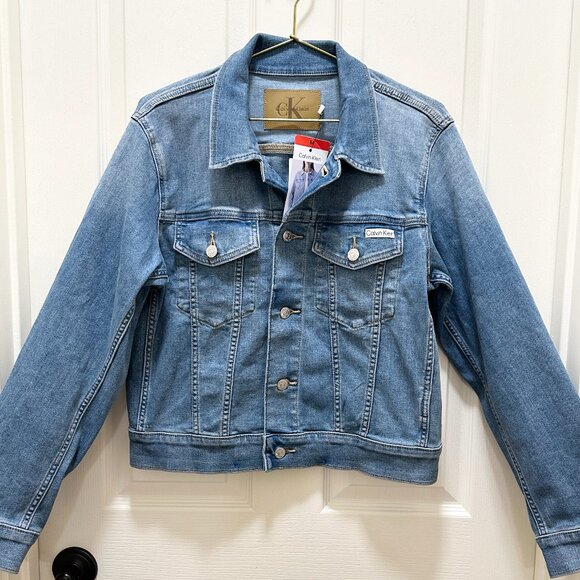 Calvin Klein Women's Classic Trucker Denim Jacket Size M Medium Blue Stretch NEW - Picture 10 of 15